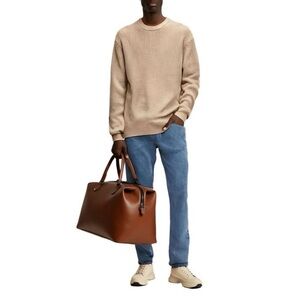 Mode of One Men’s Beige Long Sleeve Crew Neck Knit Sweater Tannin in XL